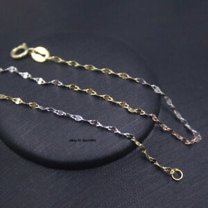 Fine Real 18K Multi-tone Gold Chain 1.2mmW Lip Necklace 17"L 0.8-1g Women Gift