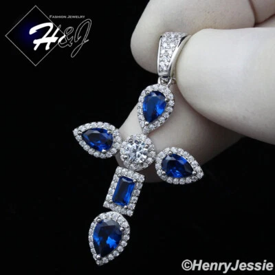 HOMBRE MUJER 925 PLATA ESTERLINA AZUL HELADO ESTRÁS PLATA 3D COLGANTE CRUZ*SP361 Foto 1 de 4