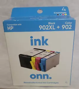 ONN Tintenpatronen HP 902XL Schwarz und 902 Cyan Magenta Gelb 4 Patronen NEU - Bild 1 von 4