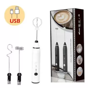 Electric Milk Frother Double Whisk Handheld Coffee Foam Mixer USB Rechargeable - Picture 1 of 31