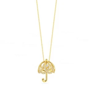 Collana con ciondolo a forma di ombrello in oro 14 kt 0,27 ct. diamanti alta gioielleria - Foto 1 di 3