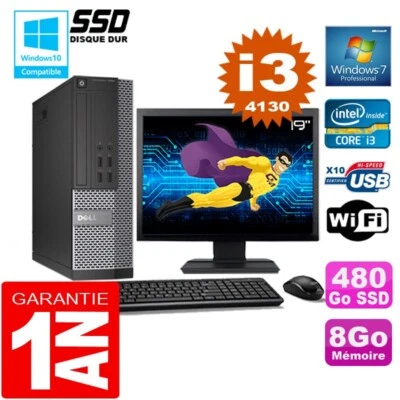 PC DELL 7020 SFF Core I3-4130 RAM 8GB Disco 480GB SSD Wifi W7 Pantalla 19" - Imagen 1 de 4