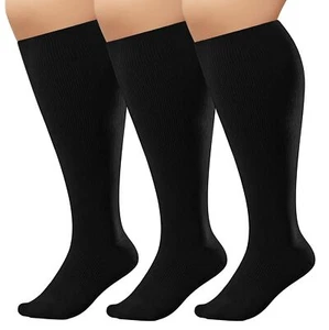 Plus Size Compression Socks For Women Black Wide Calf Sports Long Knee High S... - Picture 1 of 7