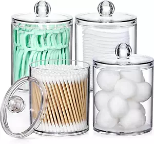 4 Pack Acrylic Qtip Holder Dispenser for Cotton Swabs, Balls, Pads, Floss Picks- - Picture 1 of 12