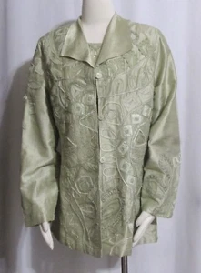 NEW Womens Ladies COLDWATER CREEK Green Silk Embossed Jacket & Sleeveless Top M - Picture 1 of 7