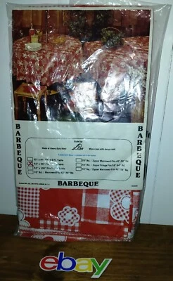 Vintage Styled By Lise Red Vinyl Gingham Check Barbeque Tablecloth 52x96 New !  - Image 1 of 4