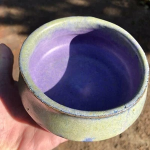 Vtg 1973 Studio Art Pottery Artist Signed Trinket Bowl Blue Green Purple Heavy - Picture 1 of 12