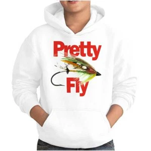 Funny Fishing Humor Pretty Fly Sarcasm Joke Youth Hooded Sweatshirt Boy or Girl - Picture 1 of 7
