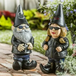 Garden Gnome Motor Biker Themed Couple Figurine Naughty Gnomes Statue Decor Gift - Picture 1 of 7