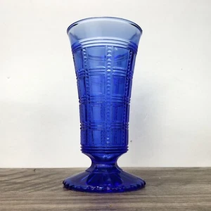 Vintage Imperial Depression Glass Cobalt Blue Beaded Block Vase or Parfait - Picture 1 of 9