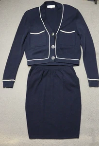 St John Collection By Marie Gray Skirt Suit Women's Small Petite Blue Knit 2Pc - Picture 1 of 17