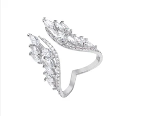 Angel Wings Silver Ring statement art nouveau cubic zirconia adjustable open - Imagen 1 de 8