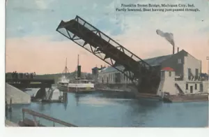 Vintage 1917 Postcard Franklin Street Draw Bridge Michigan City IN - Picture 1 of 2