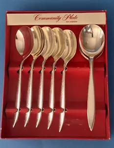 Vtg Oneida 10 Community Silver Plate Soup Spoons Serenade 17.5cm/7" Boxed GC - Picture 1 of 4
