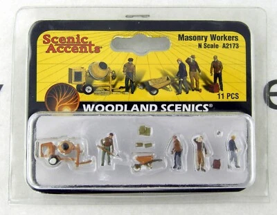 N Scale Masonry Workers Figures - Woodland Scenics #A2173 - Image 1 of 2