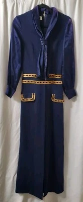 Vestido Vintage Anos 60 Anos 70 The Collection For Special Occasions Azul Marinho Tamanho 8 Acabamento Dourado - Imagem 1 de 4