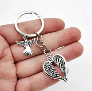 Guardian Angel Wings Key Ring Chain Charm Alloy Heart Shaped Gift Angelic Love - Picture 1 of 6