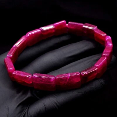 Absolutely Square Shape 118 Cts Pink Ruby Beaded Stretchable Bracelet VK 03 E618 - Image 1 of 3