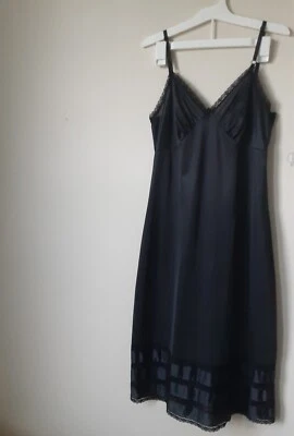 Vestido sin mangas midi vintage Sears negro 100 % nailon lencería para mujer talla M encaje liso  Foto 1 de 4