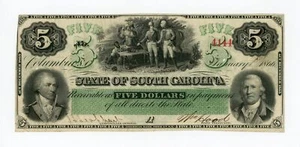 1866 Cr.03 $5 The State of SOUTH CAROLINA Note - Issued! - Picture 1 of 2