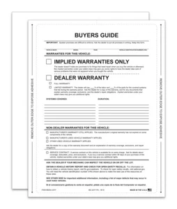 1 PIEZA AUTOADHESIVO GUÍA DEL COMPRADOR PAQUETE DE 100 FORMAS GARANTÍA IMPLÍCITA CONCESIONARIO DE AUTOMÓVILES - Imagen 1 de 1