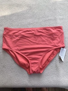 Lands' End High-Waist Bikini Brief Bottoms Coral Swim Size 18 Tummy Control New - Picture 1 of 7