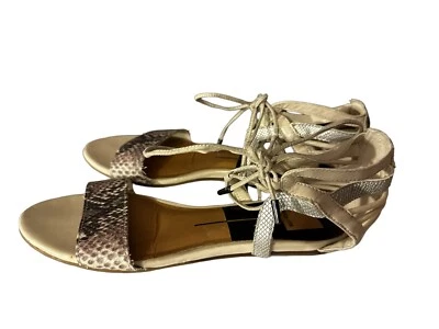 Dolce Vita Snakeskin Cream Ivory Leather Gladiator Lace Up Sandals Size 9 EUC! - Image 1 of 4