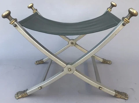 MAISON JANSEN FRENCH BRASS & STEEL CAMPAIGN BENCH 1950s MODERN ITALIAN CHAIR Cover