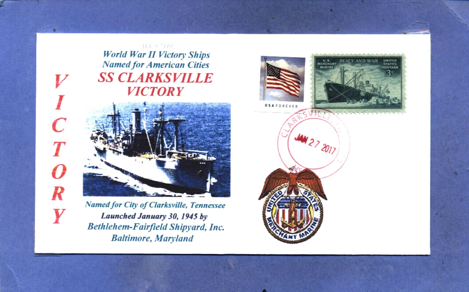 CLARKSVILLE VICTORY WW II Ship named: City of Clarksville, Tennessee Handstamped - Image 1 of 1
