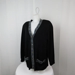 Alfred Dunner Oversized Tunic Length Button-Front Cardigan - 14, Black #9604 - Picture 1 of 7