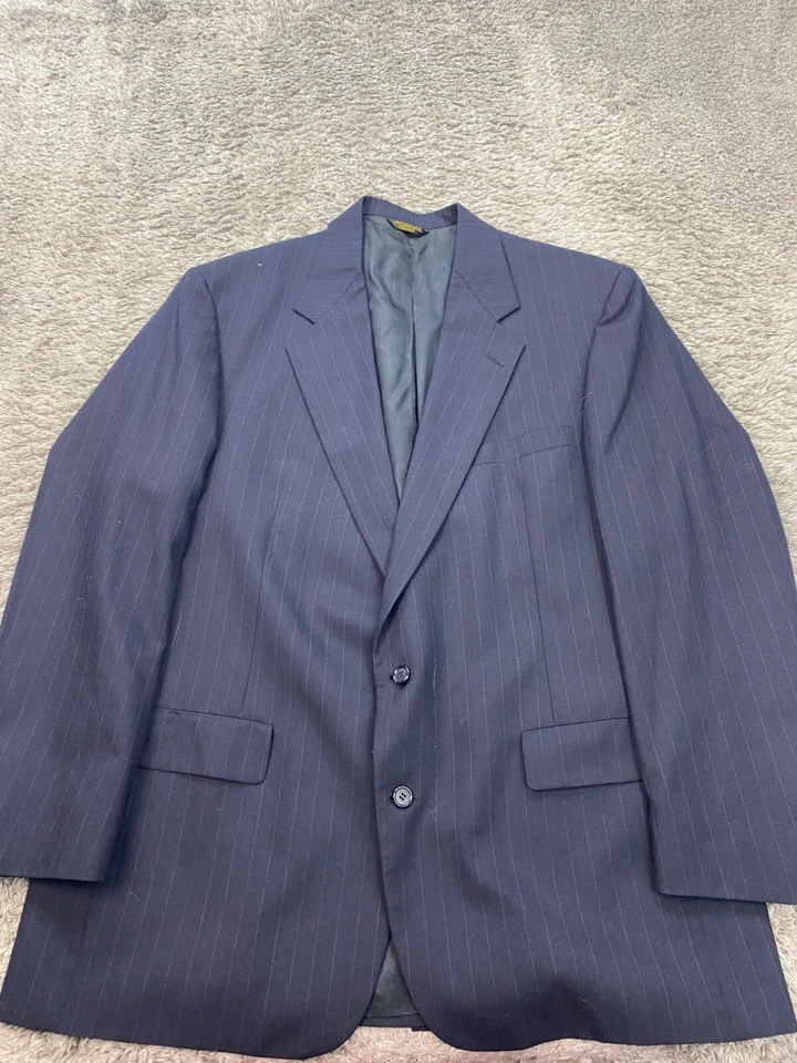 Tom James Blazer Mens 48R Blue Pinstriped Wool Sport Coat Purple Bespoke Jacket - Image 1 of 4