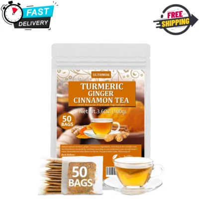 50 Premium Turmeric, Ginger, Cinnamon Blend Tea Bags, 100% Natural Caffeine Free - Изображение 1 из 4