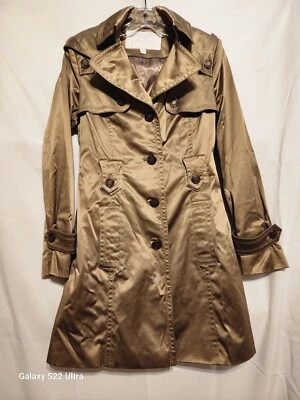 Jessica Simpson Dama Talla M Champagne Trench Rain Coat Satén Forrado SIN CINTURÓN París Foto 1 de 4