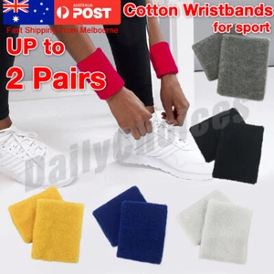 2/4 x Cotton Wristbands Wrist Band Bands Sweatbands Sweat Band for Sport Tennis - Picture 1 of 18