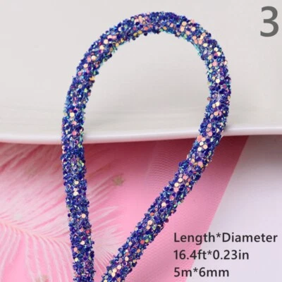 5M 6mm Round Cord Rope String Sequin Rhinestone Trim DIY Bracelet Craft Long Sew - Image 1 of 4