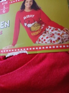 Women's NEW Dr. Seuss The GRINCH Red & White Pajama Set Size Lg 12-14 - Picture 1 of 6