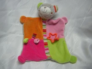 BABY CLUB / C&A Schmusetuch BÄR TEDDY HUND  rosa grün orange pink grau / bunt - Bild 1 von 4