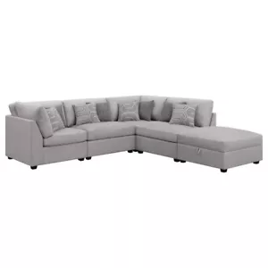 5 PC POLYESTER GREY GRAY MODULAR SOFA SECTIONAL OTTOMAN LIVINGROOM FURNITURE SET - Picture 1 of 15