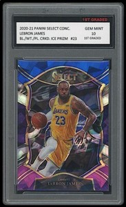 LEBRON JAMES 2020-21 PANINI SELECT BLUE WHITE PURPLE ICE PRIZM #23 1ST GRADED 10