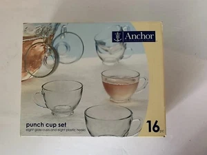 Anchor Hocking Glass Punch Cup Set 8 Cups and 8 Plastic Hooks - Picture 1 of 4