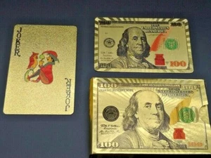 1 mazo US$100 billete de juguete de cartas de póquer de oro 24K juego de plástico EE. UU. - Imagen 1 de 3