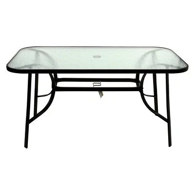 150cm Rectangle Garden Dining Glass Table with Parasol Hole Outdoor Patio Summer