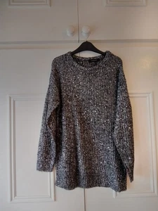 NEW WITH TAG, SIZE 10 SPARKLY SILVER GREY LONG SLEEVED JUMPER CHARITY SALE - Picture 1 of 4