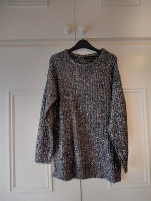 NEW WITH TAG, SIZE 10 SPARKLY SILVER GREY LONG SLEEVED JUMPER CHARITY SALE - Image 1 of 4