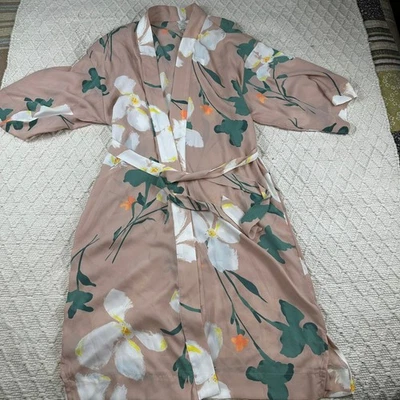 A New Day Floral Print Kimono Robe OSFM Blush Pink White Green Womens - Image 1 of 4