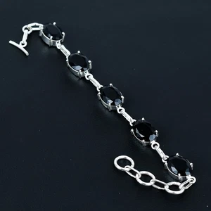 Bracciale regalo solitario pietre preziose argento sterling 925 ovale... - Foto 1 di 6