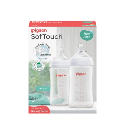 Pigeon SofTouch Wide Neck PP Baby Bottle 240mL Twin Pack PBA293TP - image 1 of 4