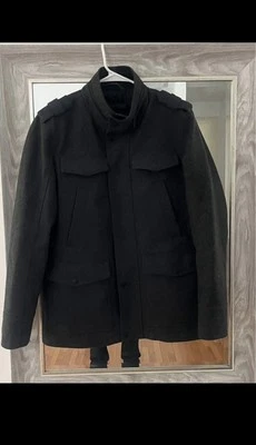 Guess Men's Black Wool Blend Military Coat Jacket Size Large - Image 1 of 4