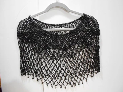 Hecho a mano con cuentas de vidrio negro tela de araña cuello capelet chal estola de colección formal Foto 1 de 4