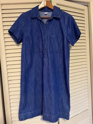 Vestido camisero Old Navy para mujer talla mediana manga corta azul denim con cuello Foto 1 de 4